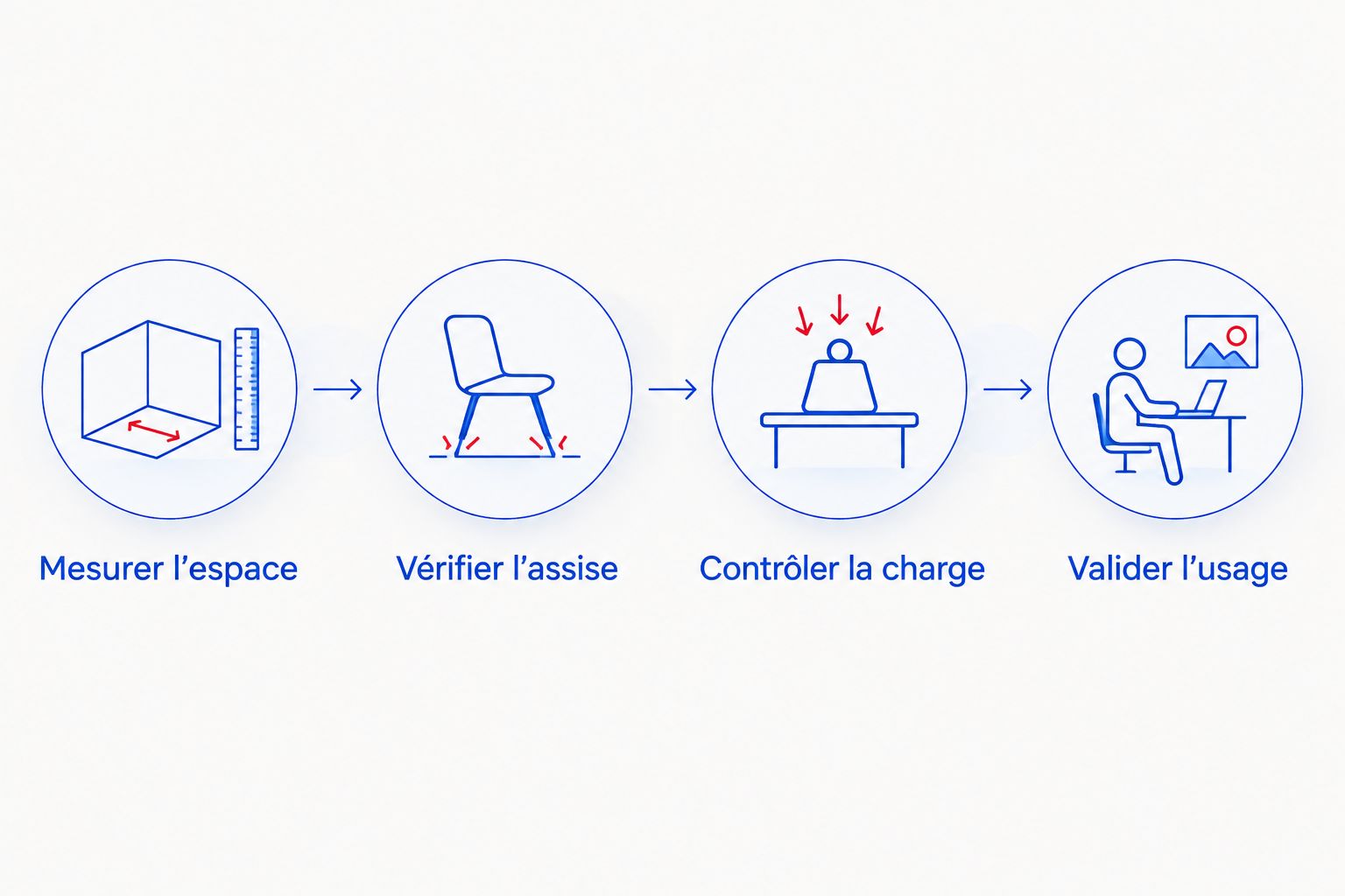 Quatre vérifications avant le choix : espace, assise, charge et usage.
