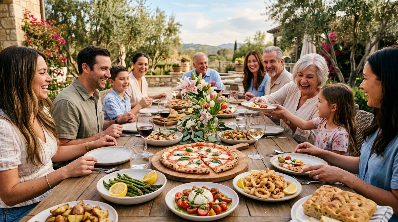 Pizza and small plates for an Easter Sunday family dinner