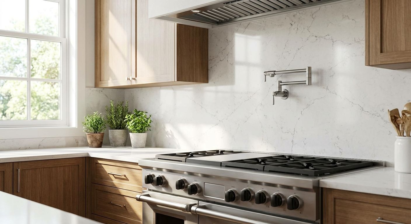 Quartz backsplashes for kitchen remodels