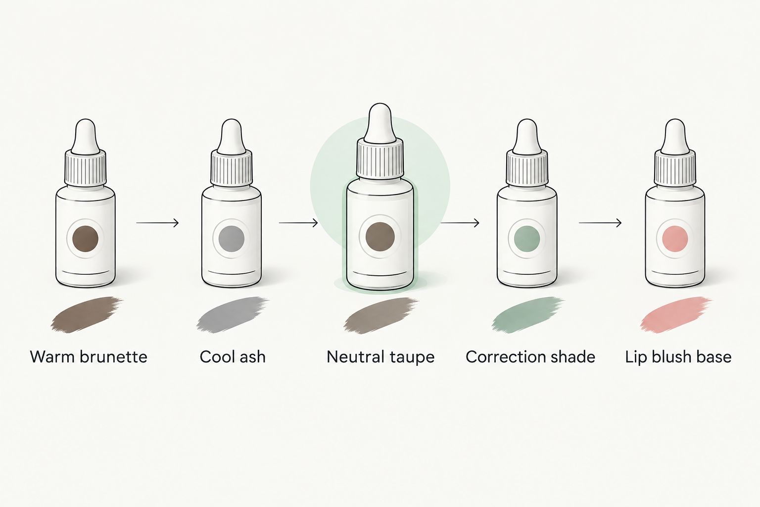 Diagram of a five-shade starter permanent makeup pigment kit