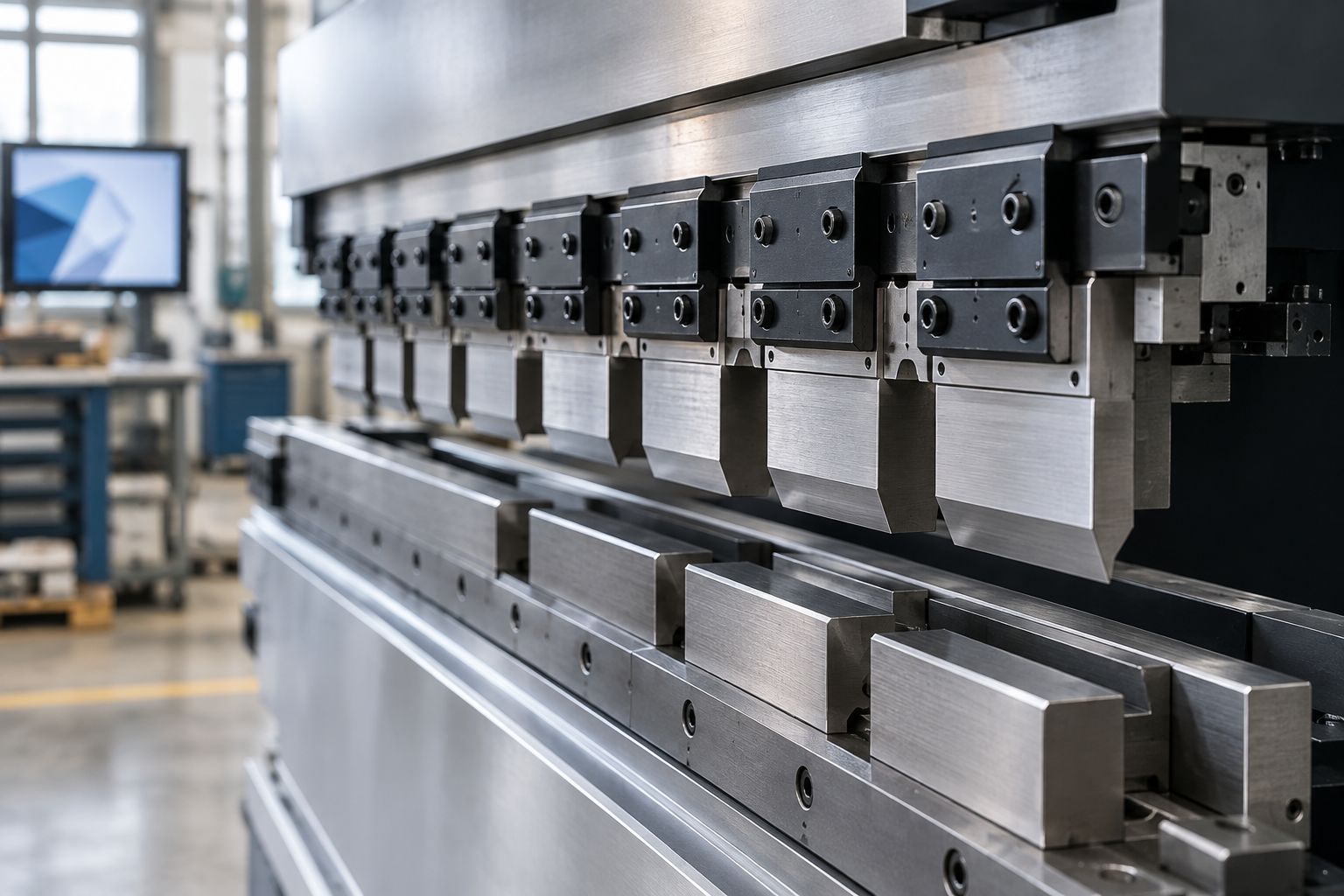 Segmented press brake punch and die segments mounted side by side in a tool holder