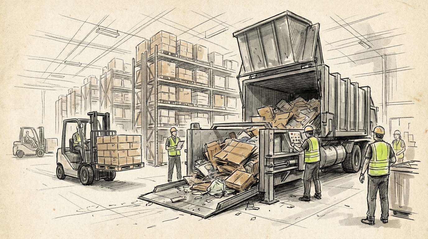 Trash compactor rental for warehouses and distribution centers