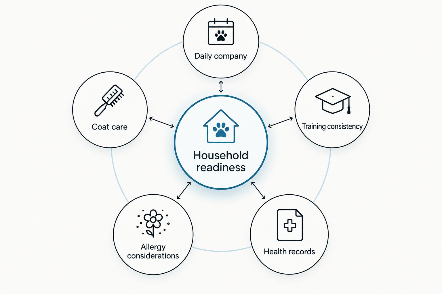 Household readiness connected to company, coat care, training, allergies and health records