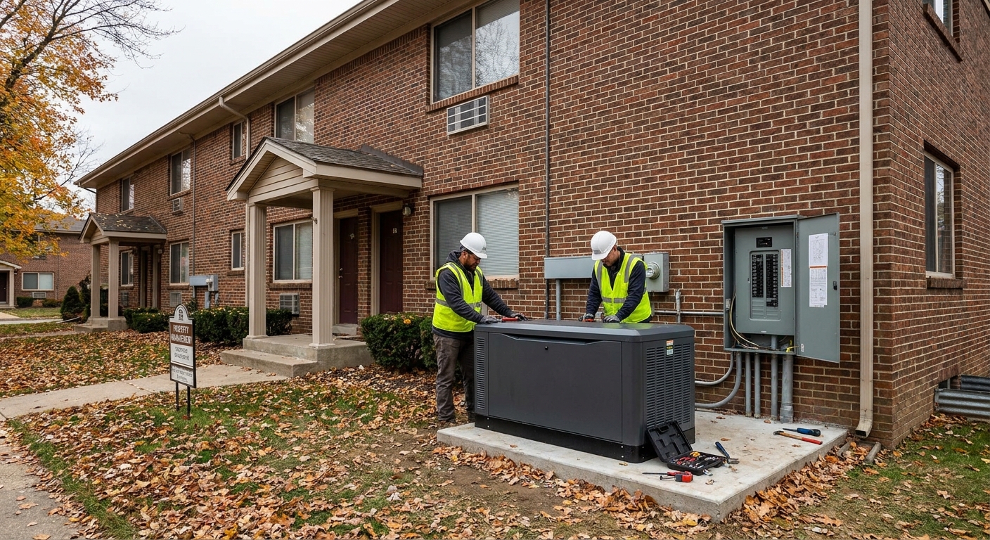 Whole house generator installation for multi-family properties