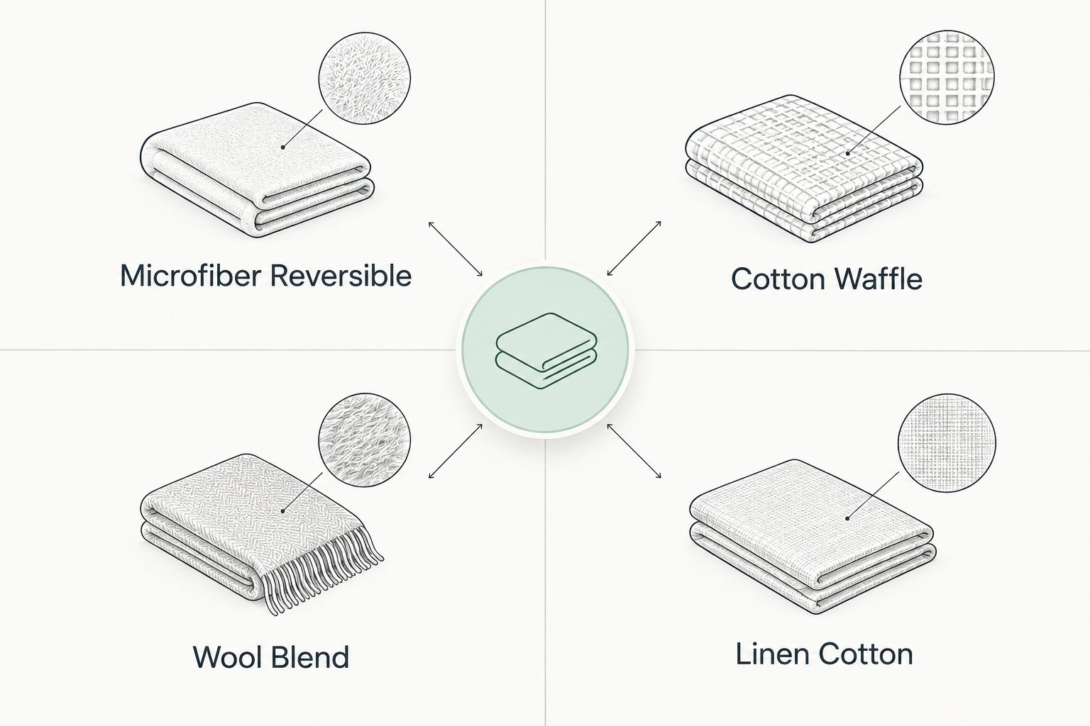 2x2 matrix comparing four throw blanket fiber options