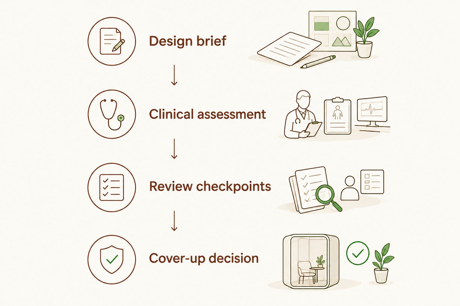 Four planning stages from the design brief to the cover-up decision