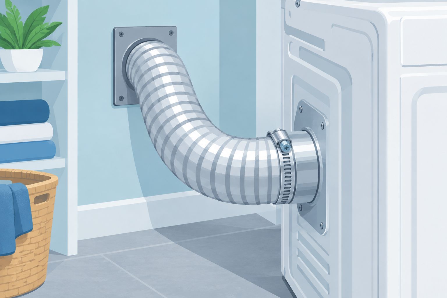 Metal band clamp positioned around a dryer duct where it seats on a round collar