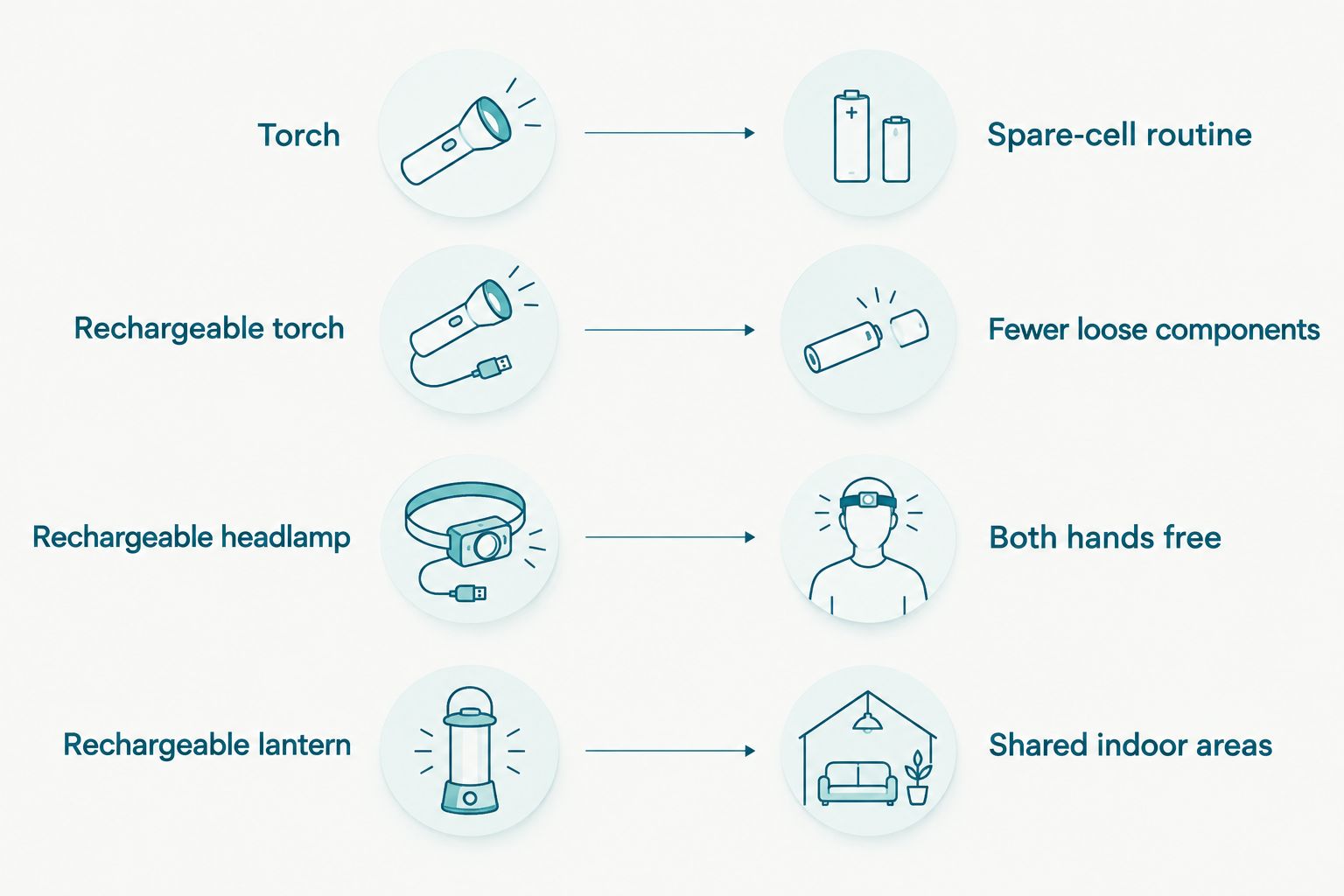 Comparison of household lighting options and the tasks each option suits