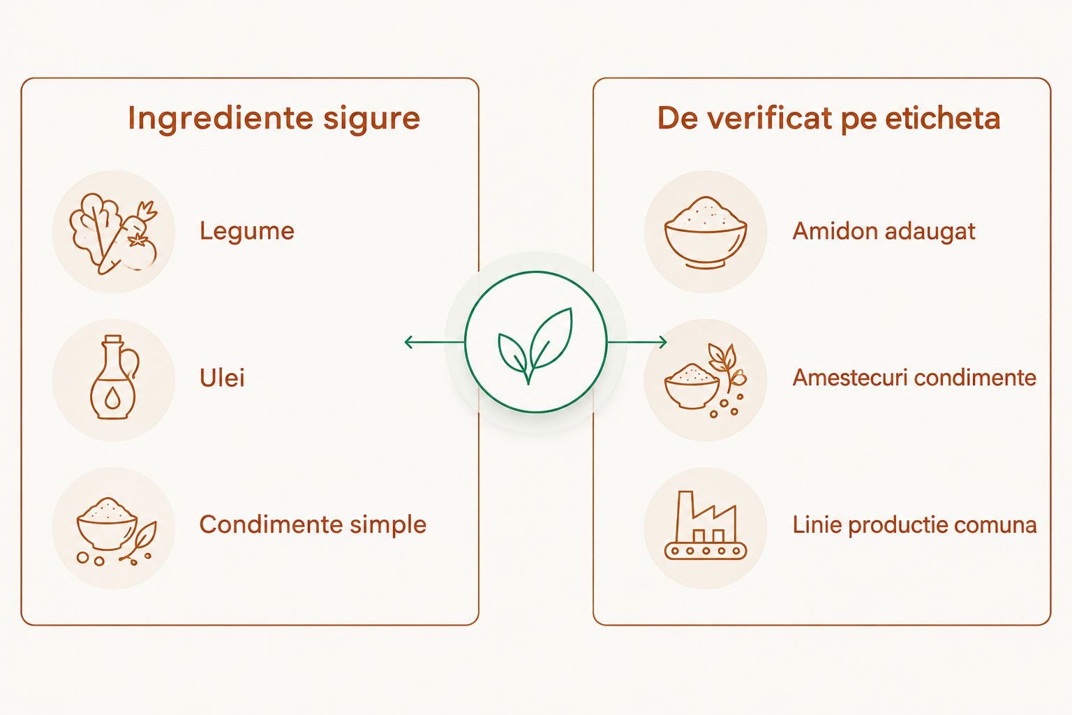 Comparatie intre ingredientele sigure ale zacuscai si elementele de verificat pe eticheta