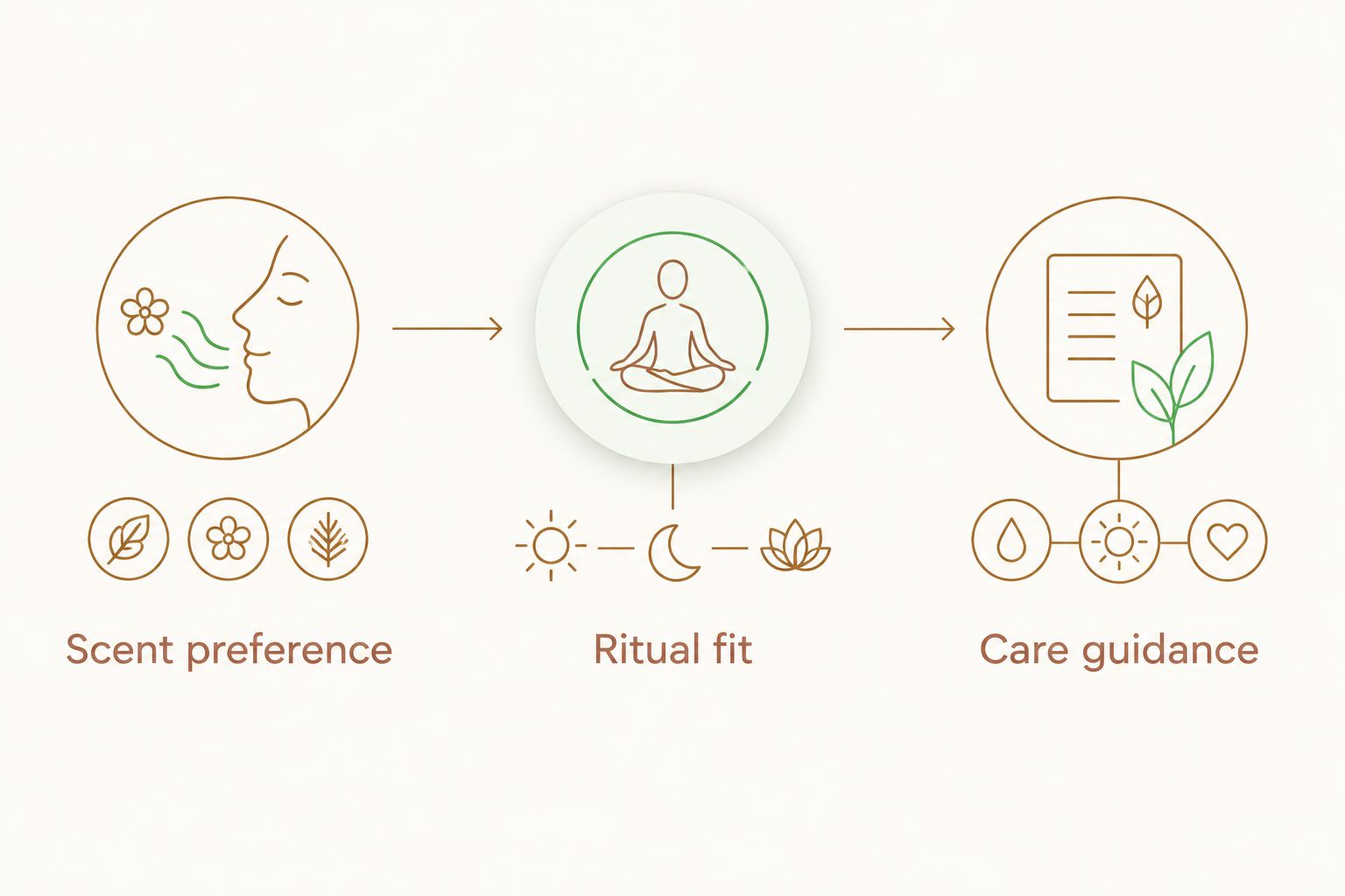 Three buying considerations: scent preference, ritual fit, and care guidance.
