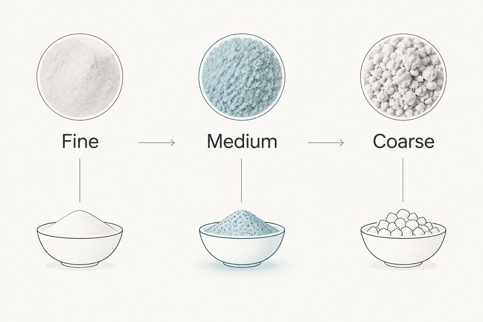 Comparison of fine, medium and coarse podi grind textures