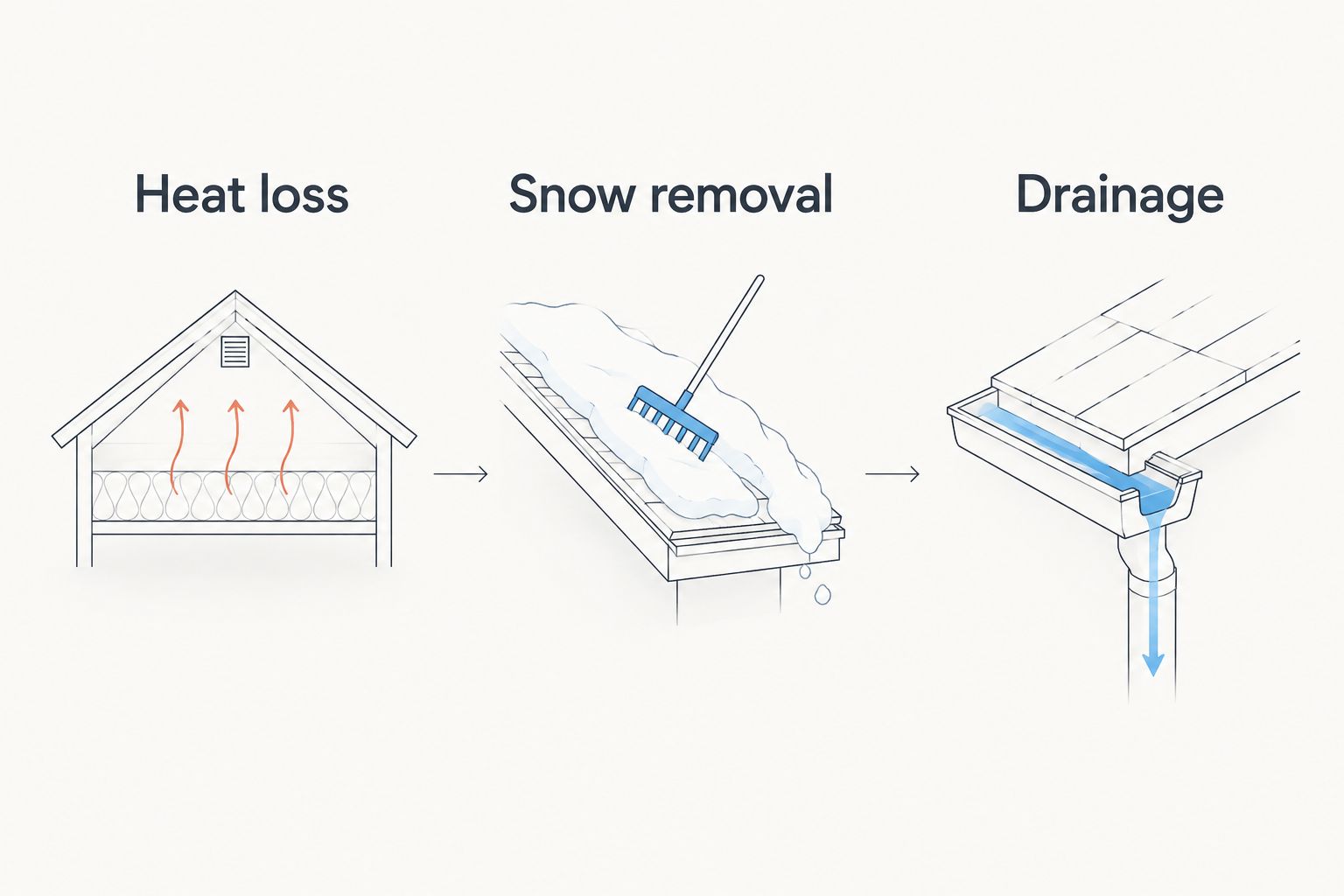 Three ice-dam prevention priorities: heat loss, snow removal, and drainage