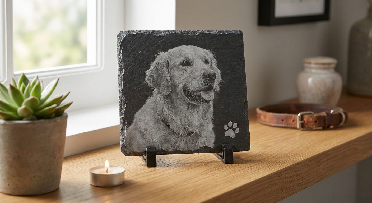 Slate photo keepsakes for loss of a dog