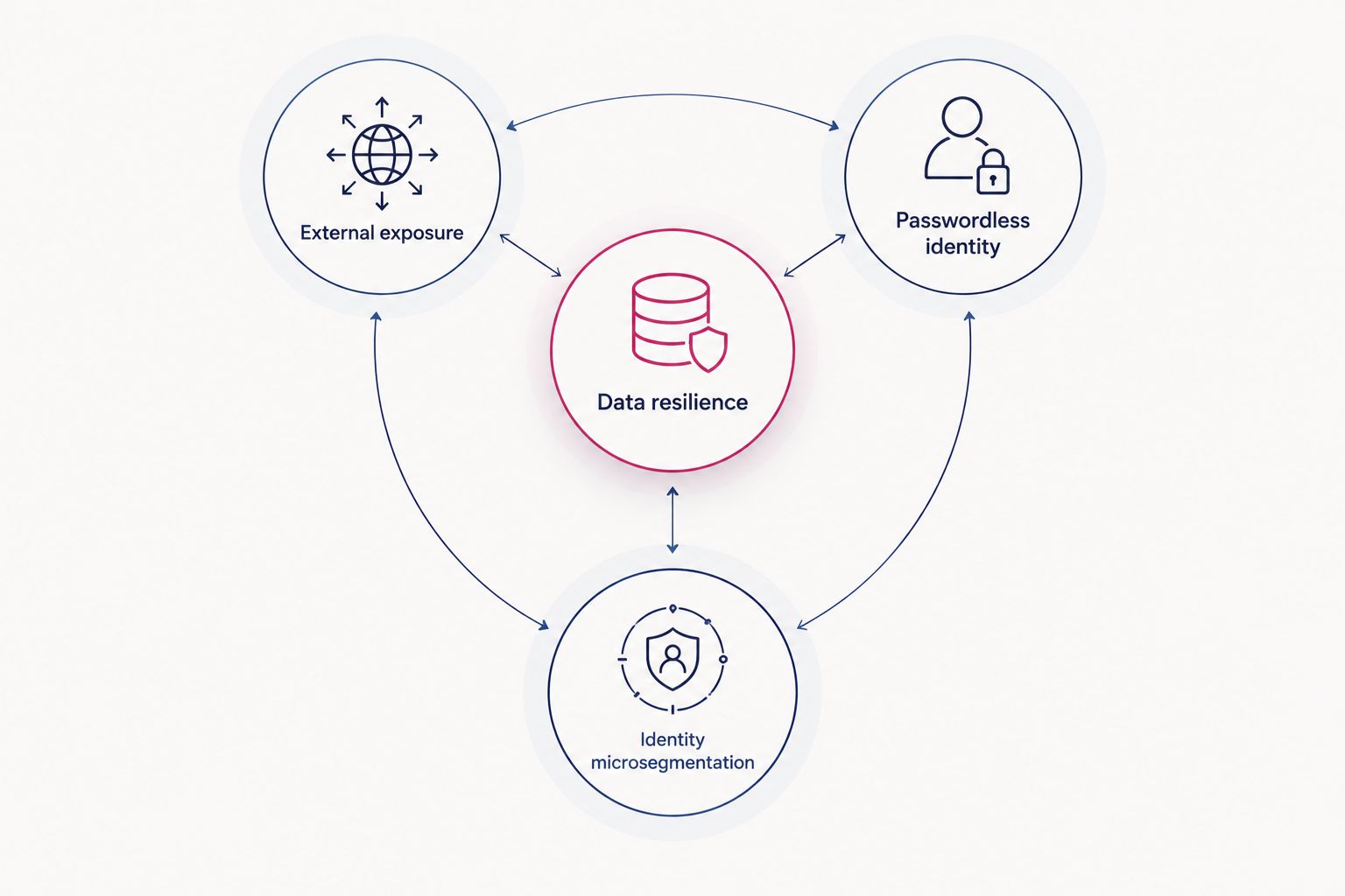 Data resilience connected to external exposure, passwordless identity, and identity microsegmentation