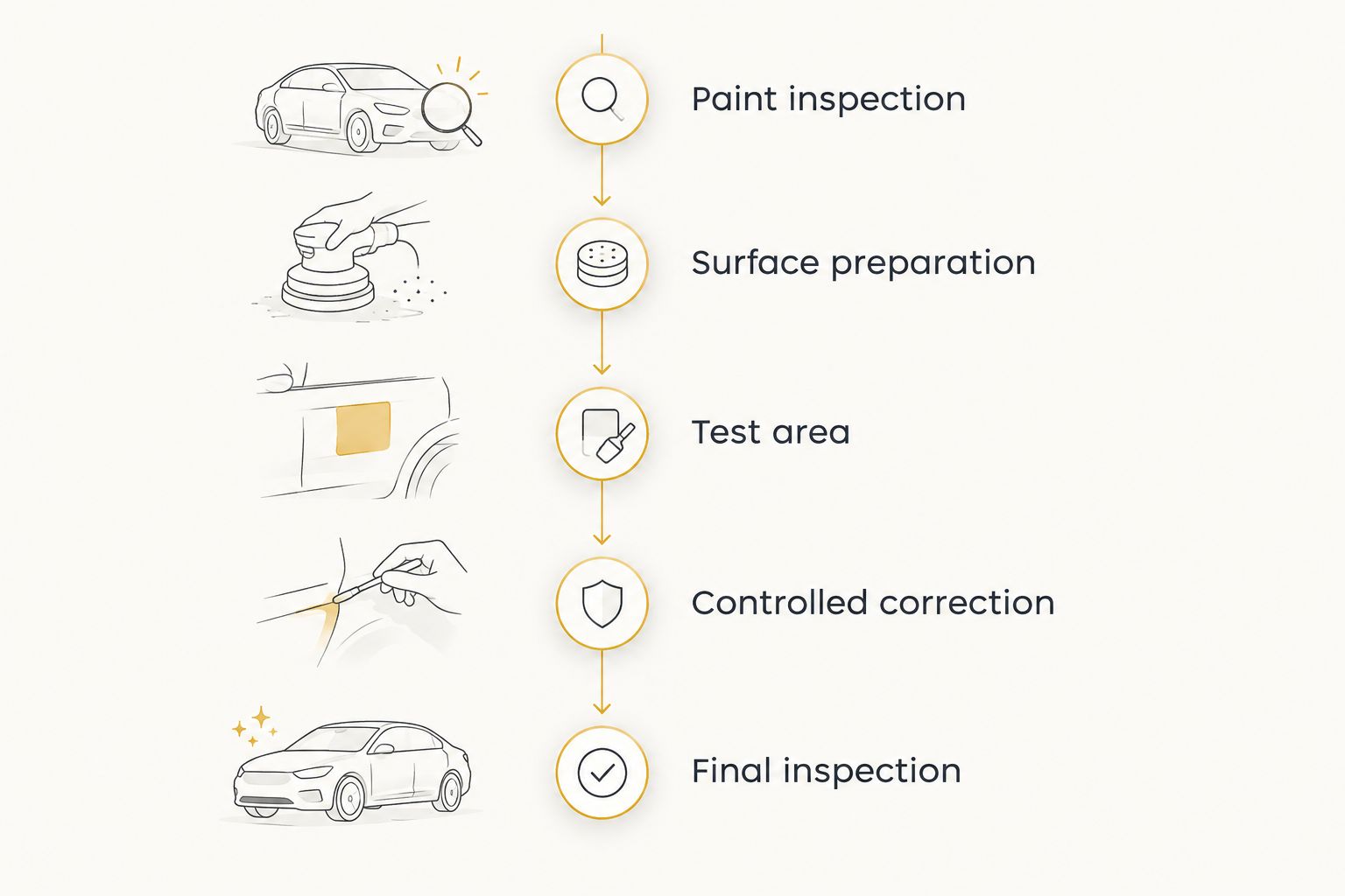 Five inspection and preparation phases for assessing a paint correction service