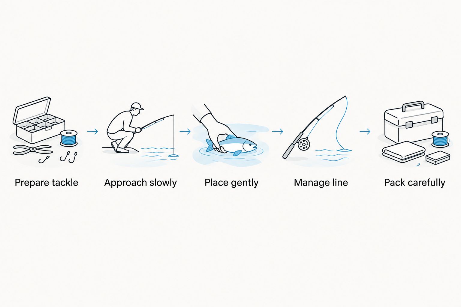 Five steps for reducing avoidable disturbance with a hand reel or fishing rod
