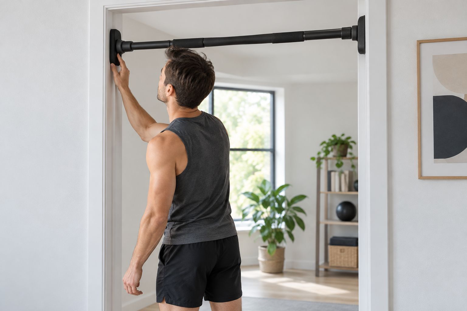 Inspection of the contact point between a doorway pull-up bar and the frame