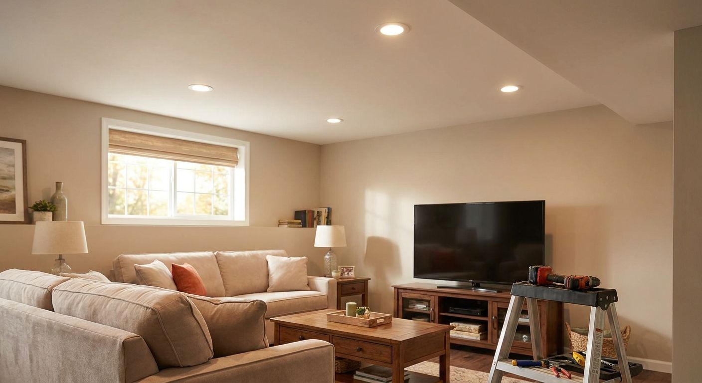 Recessed lighting installation for finished basements