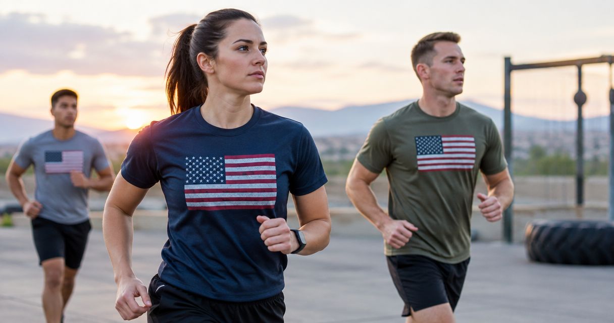 Patriotic PT shirts for military physical training routines