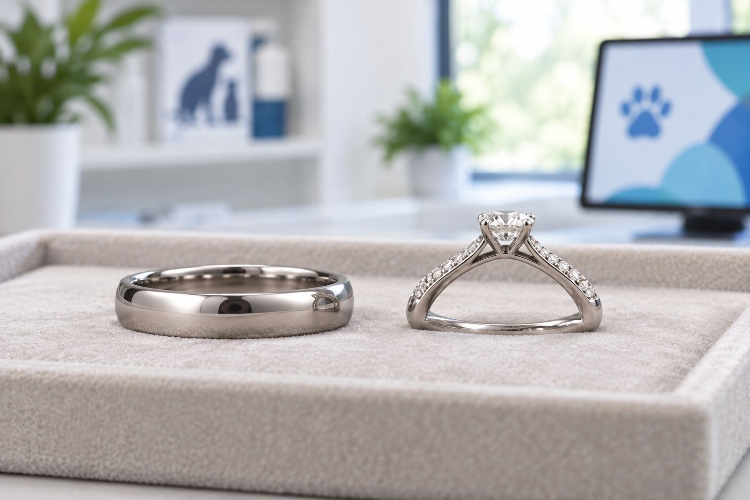 Side profiles of a smooth plain wedding band and a wedding band with a raised stone setting