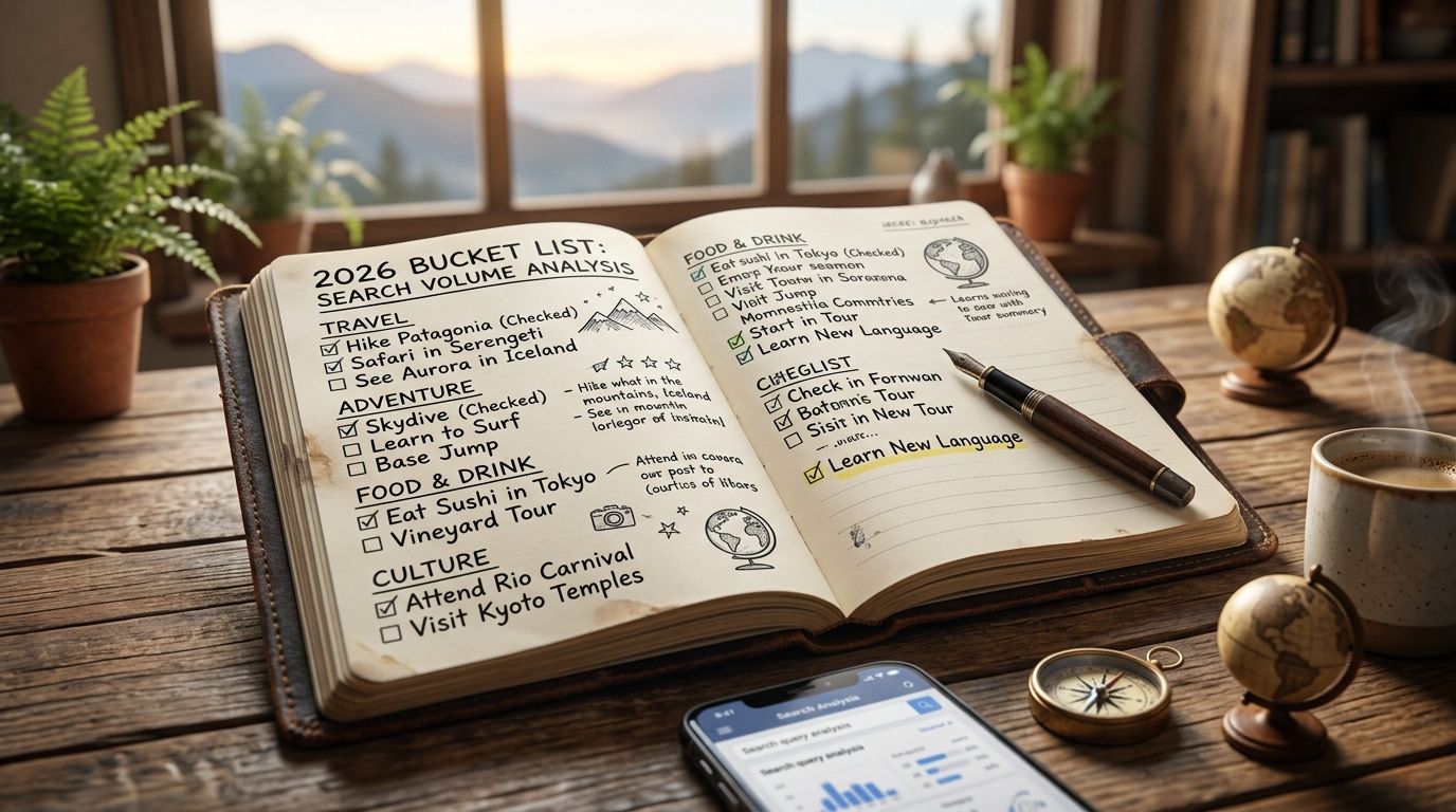 Search volume benchmarks by bucket-list checklist category 2026