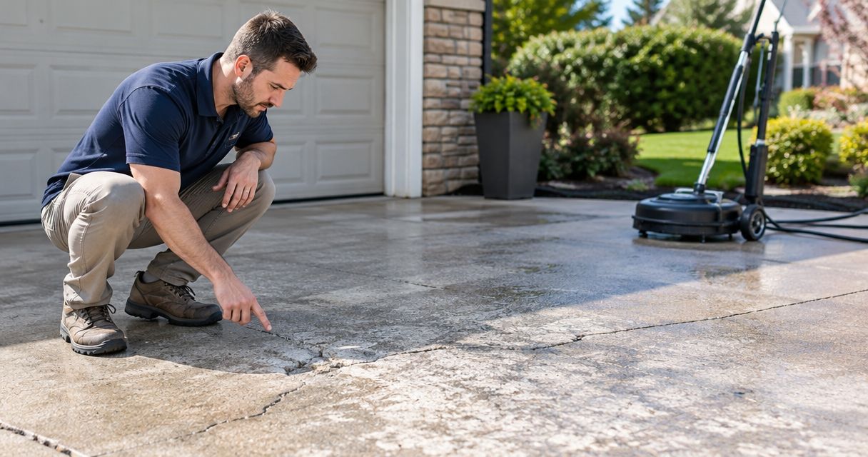 Should damaged concrete be repaired before driveway cleaning?