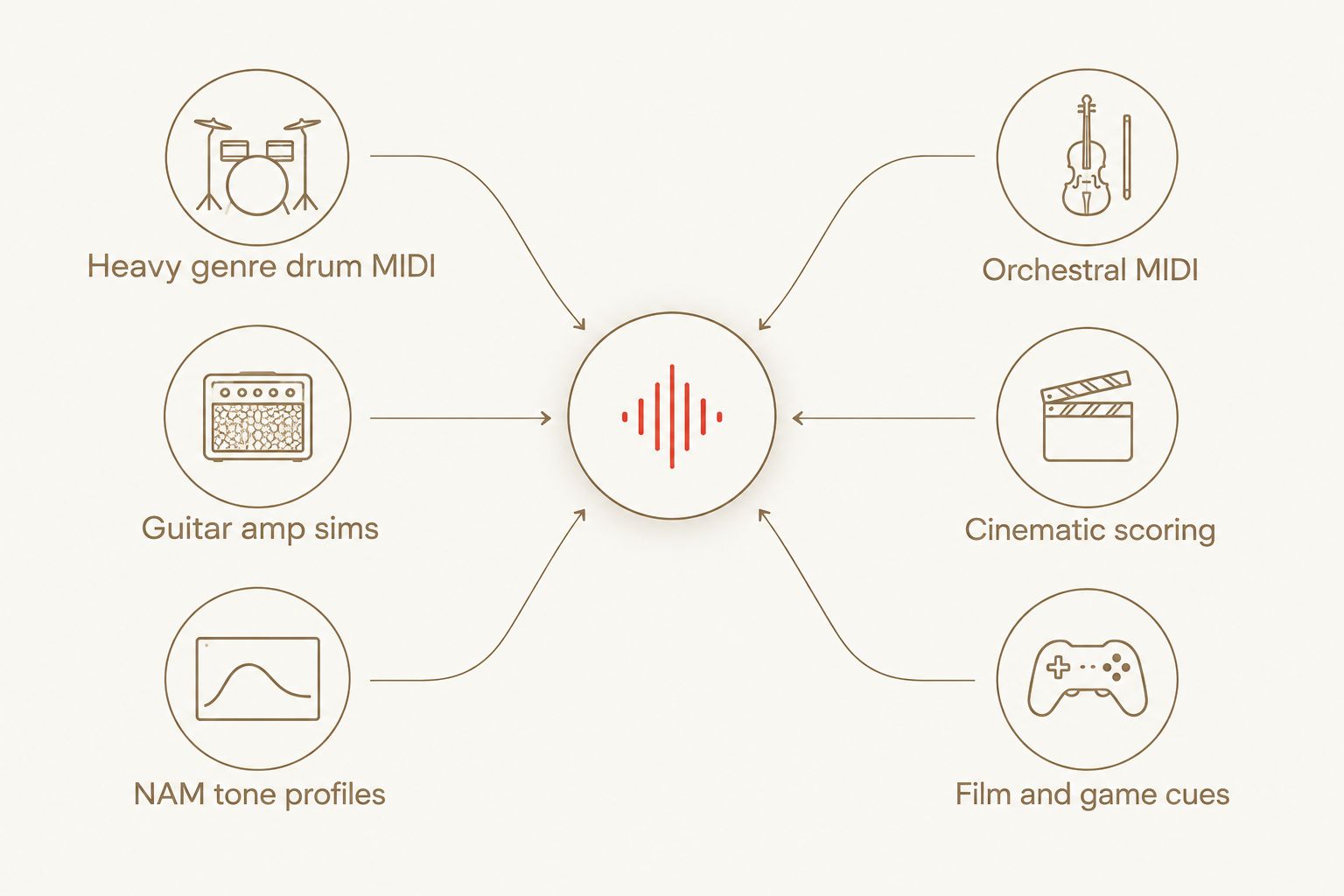 Two-column comparison of Oracle Sound and Composers MIDI Store catalog focus