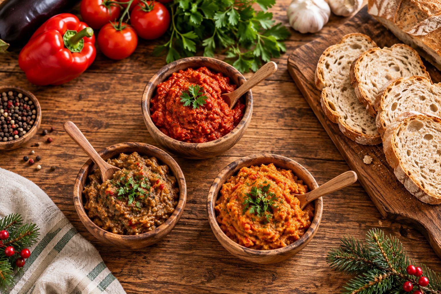 Boluri separate cu preparate din legume și pâine simplă pentru o degustare acasă