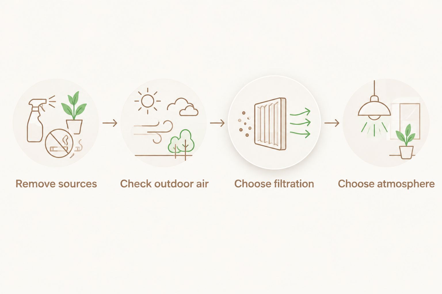 Four steps separating air-quality improvements from the choice of room atmosphere