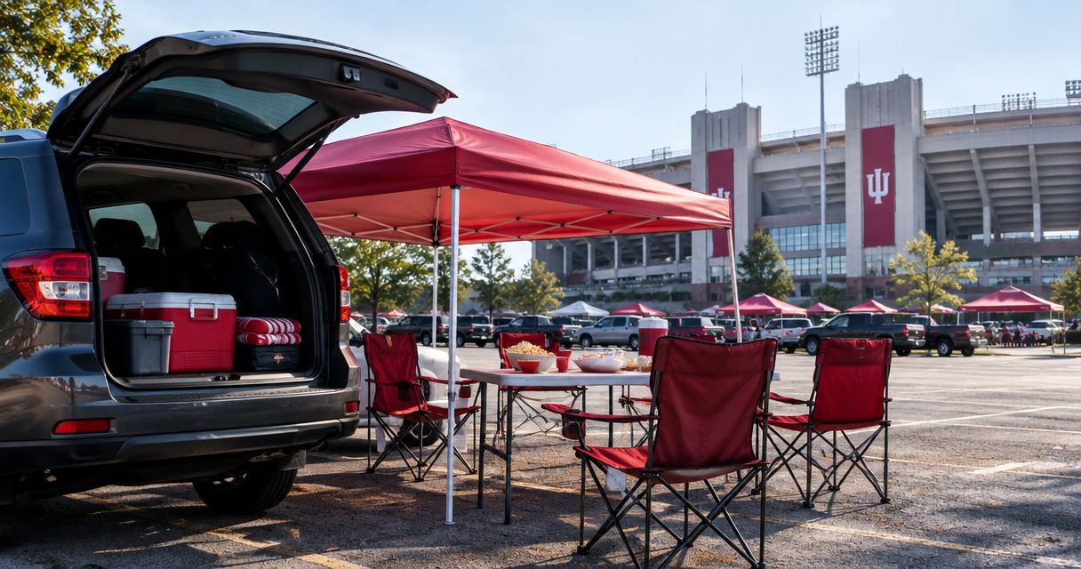 Can I leave my tailgate setup overnight at IU football parking?