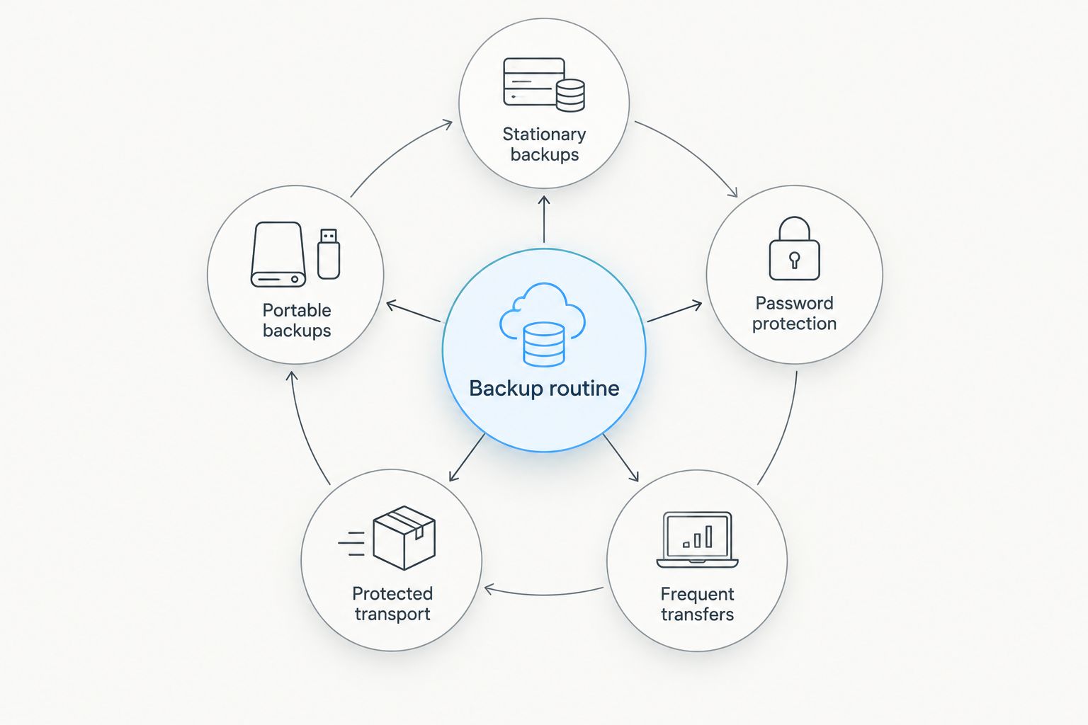 Backup routine connected to five drive-selection priorities