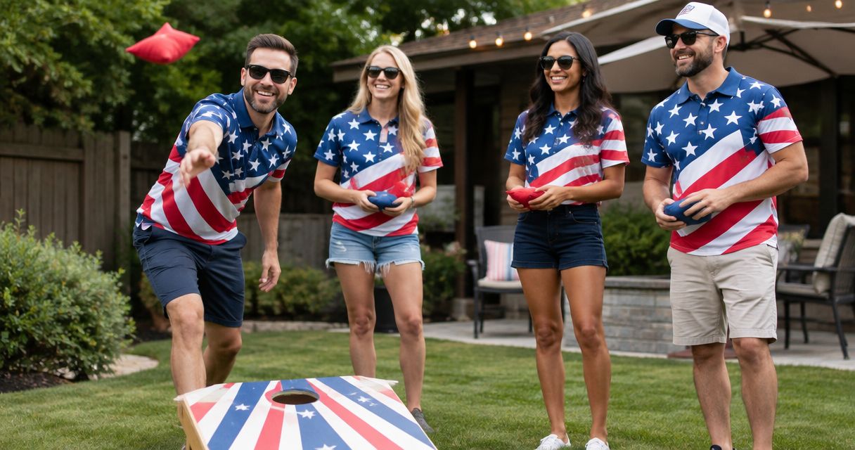 Best patriotic cornhole team shirts for backyard tournaments