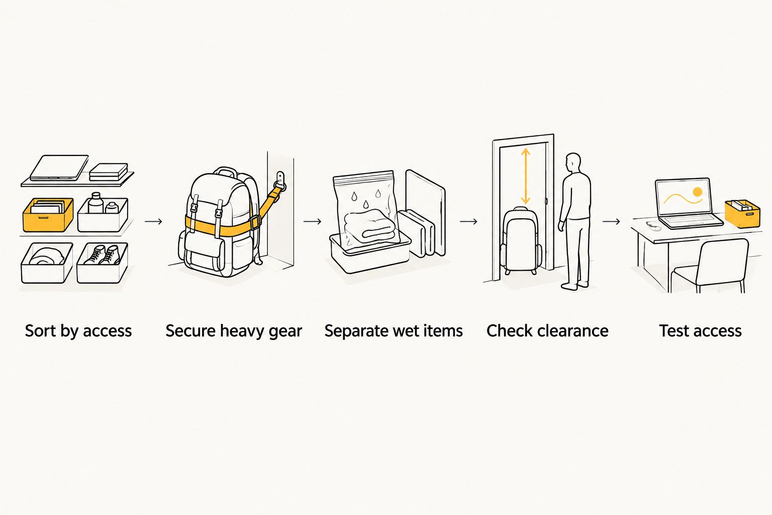 Packing sequence from sorting UTV gear to testing access after loading