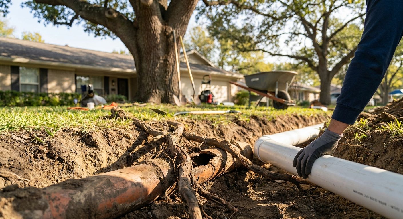 Sewer line replacement for homes with tree root damage