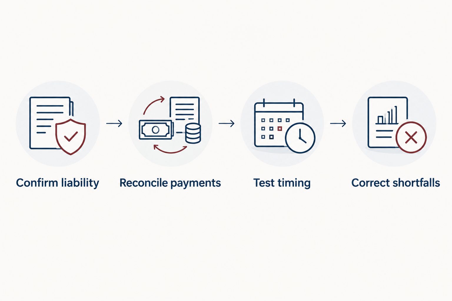 Four steps for checking estimated-tax liability, payment credits, timing, and outstanding shortfalls.