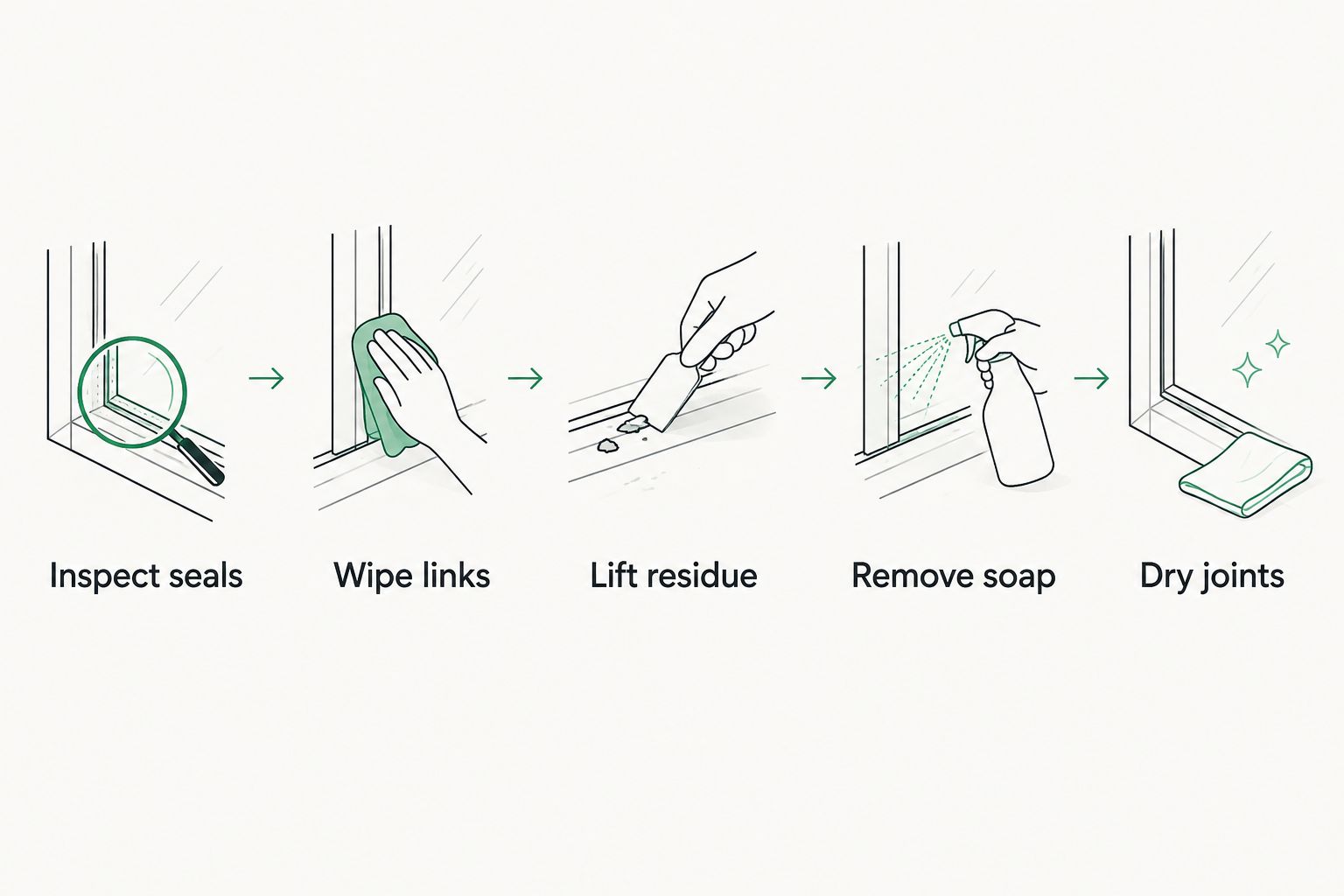 Sequence for inspecting, wiping, brushing, rinsing by cloth and drying watch bracelet links