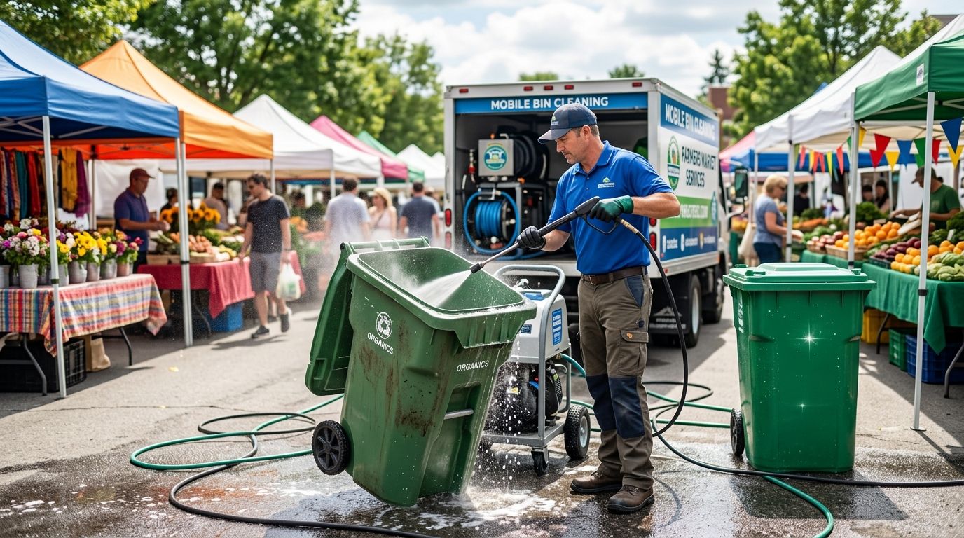 Trash bin cleaning for farmers market vendors