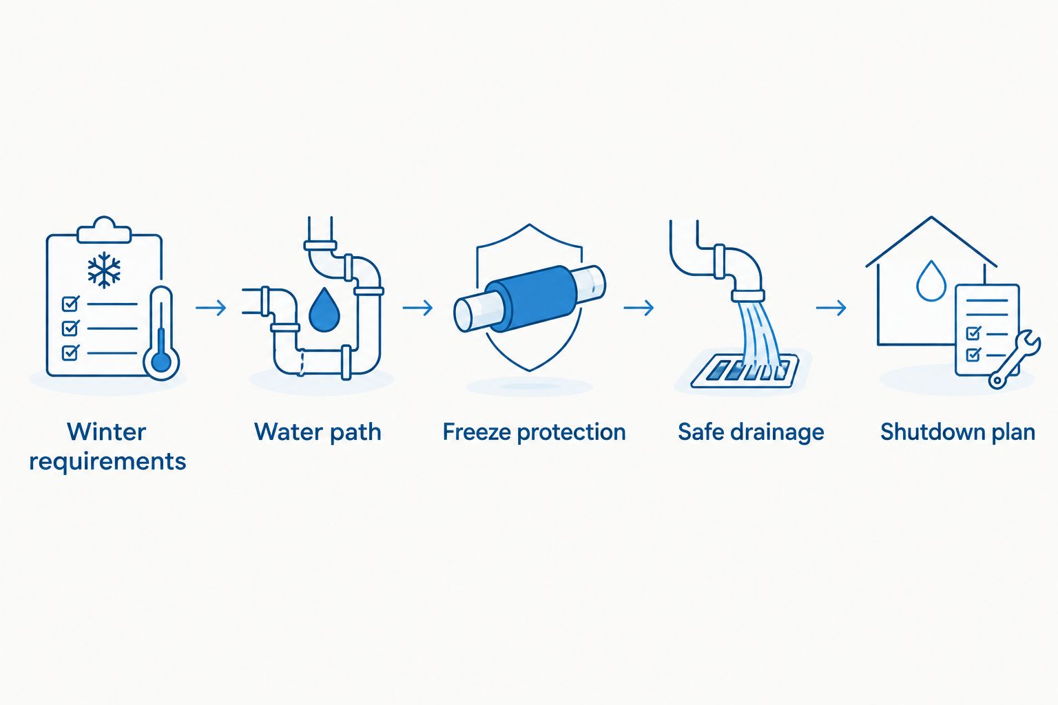 Five checks for winter outdoor shower selection, from operating requirements to a shutdown plan.