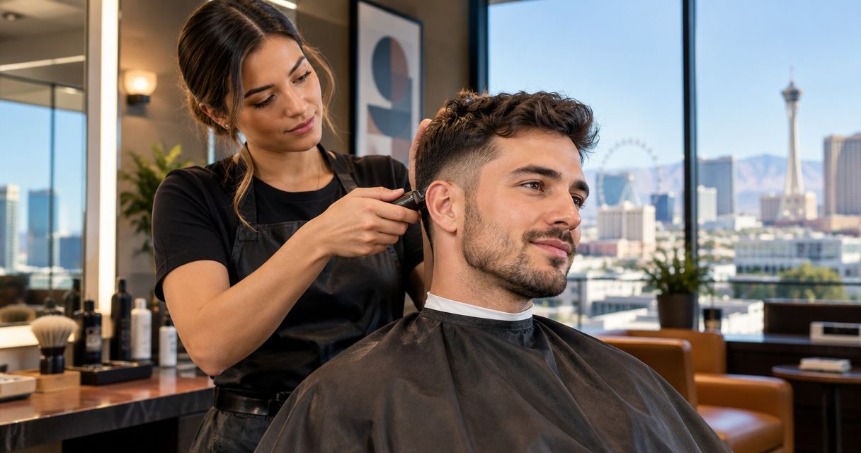 Getting a haircut in Las Vegas before a wedding