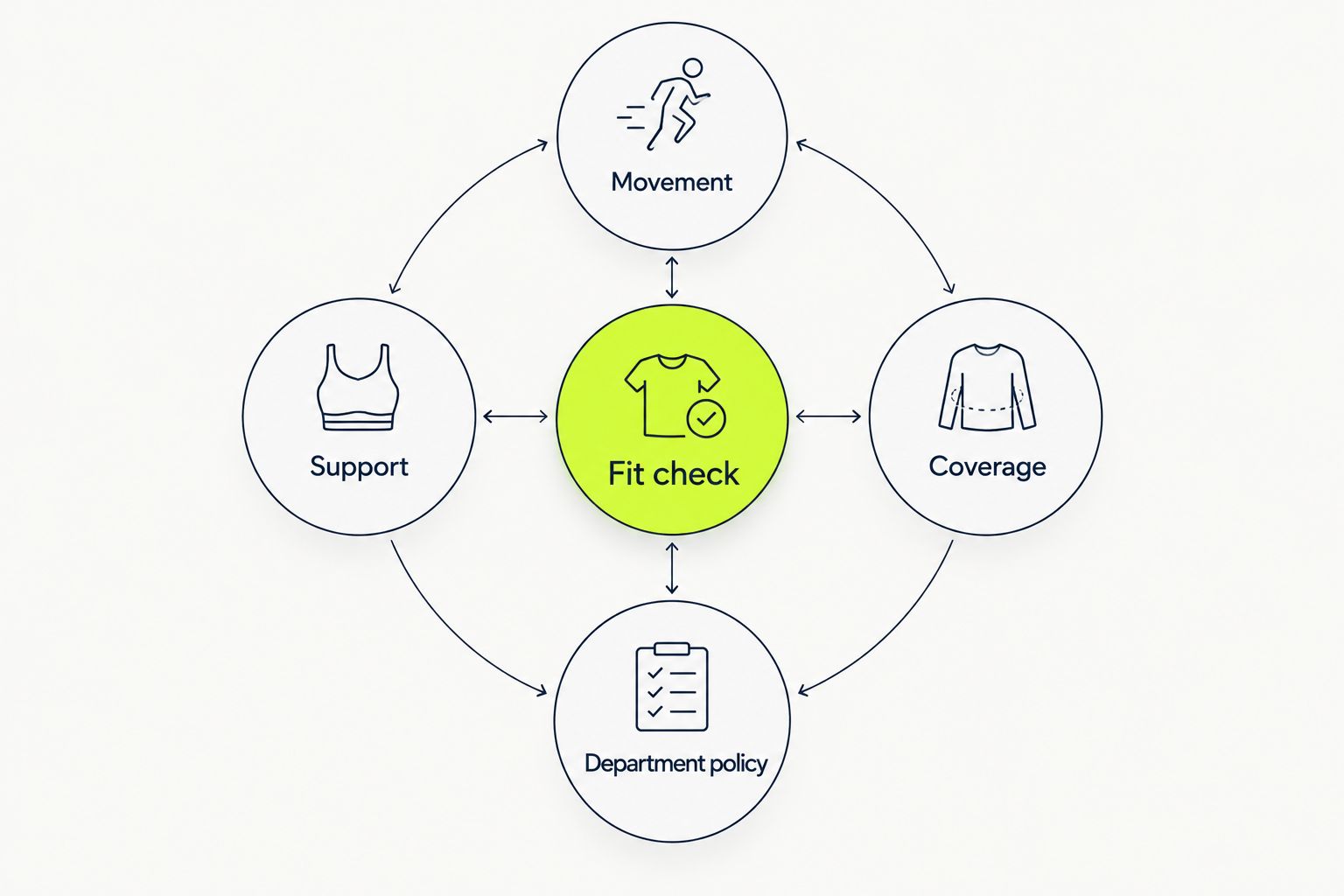 Fit check connected to movement, support, coverage, and department policy