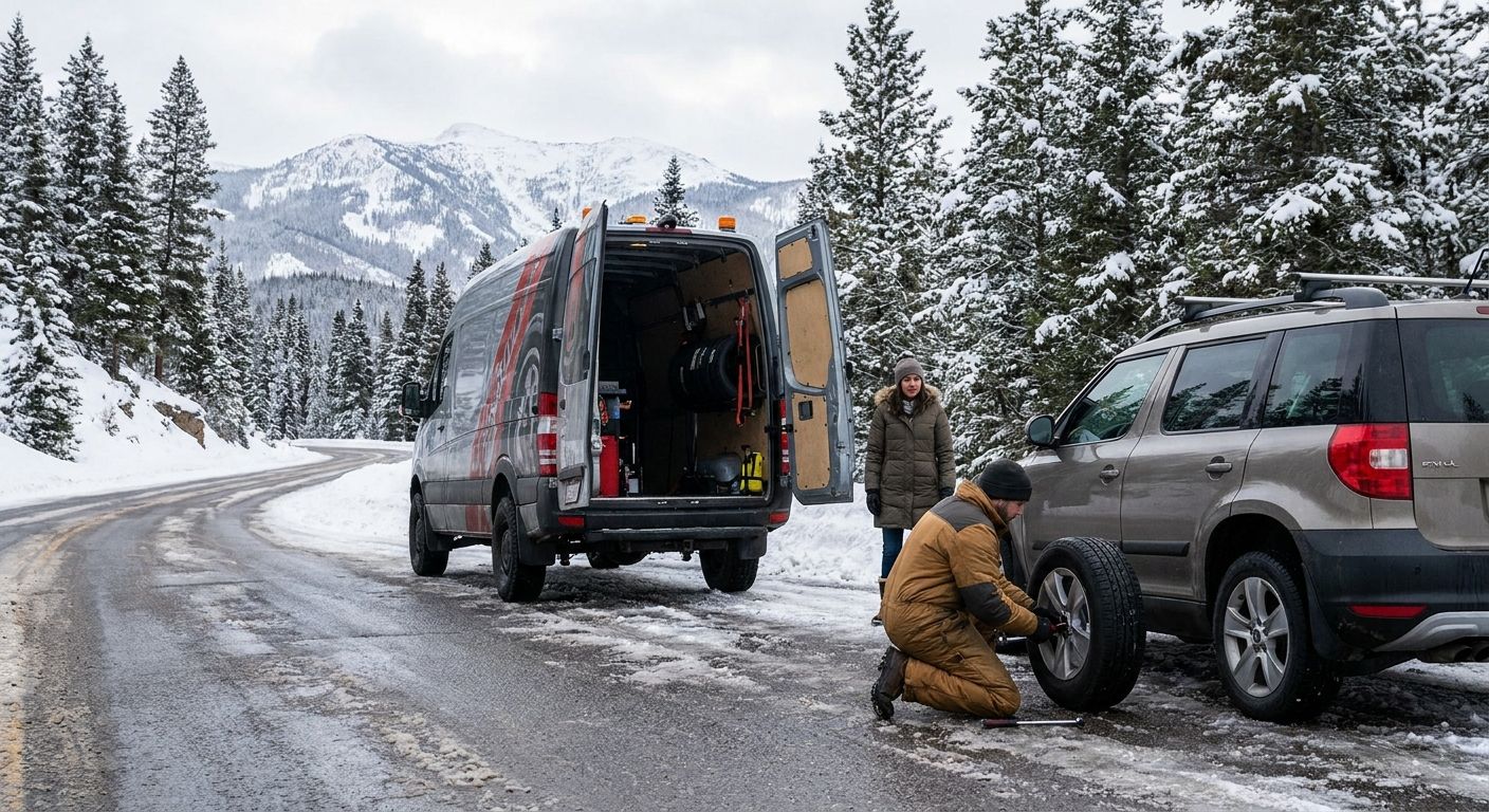Mobile tire repair for winter road trips