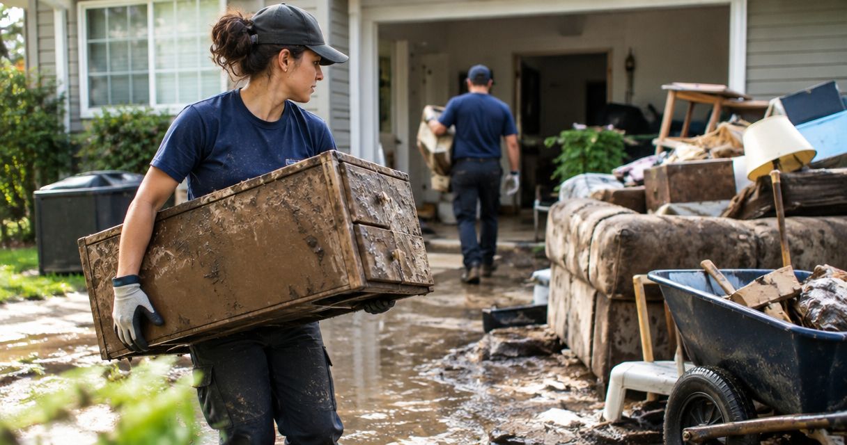 Flood damage to debris-free home: 2026 cleanout workflow