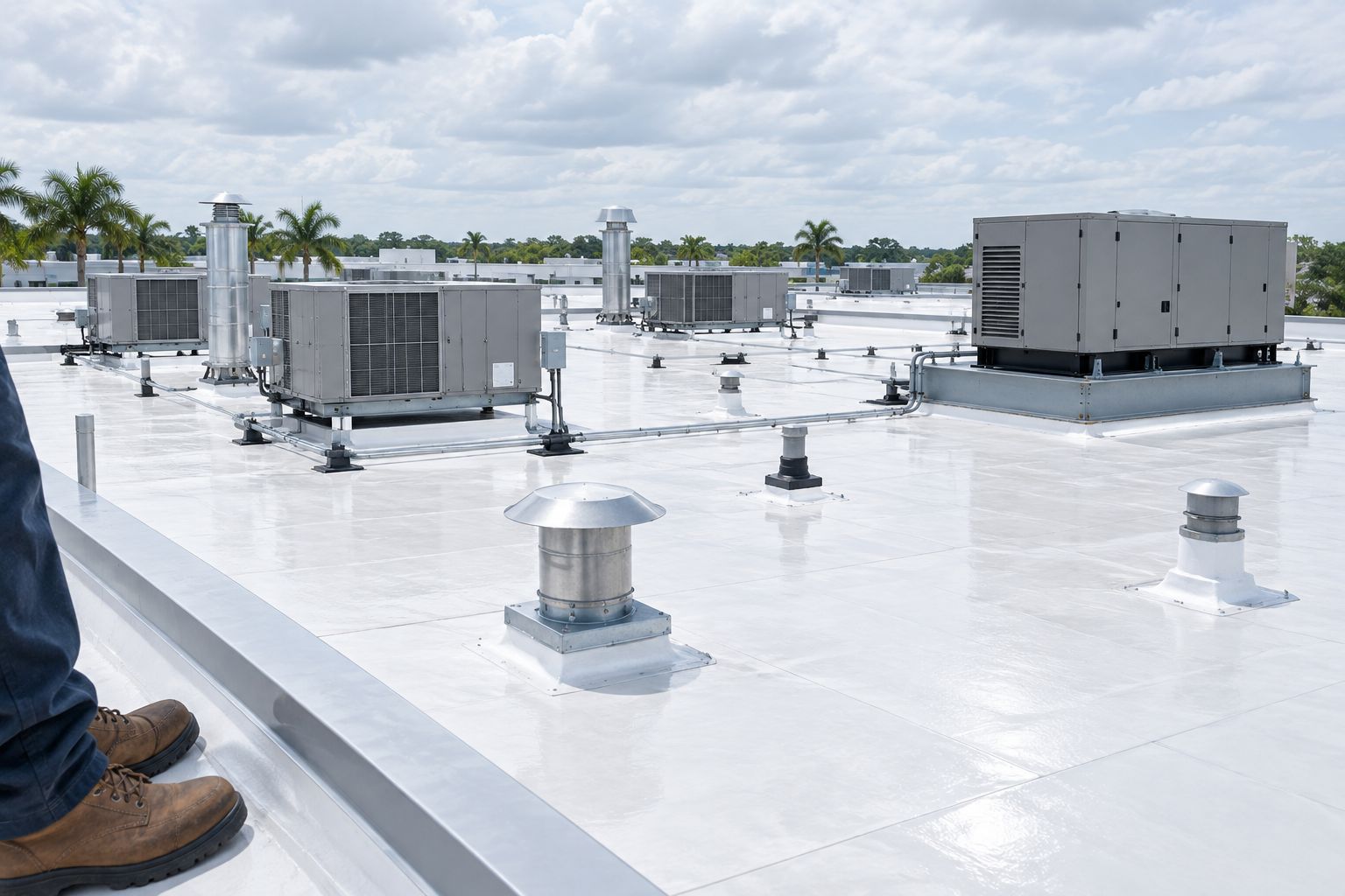 Commercial rooftop with HVAC units and exhaust vents typical of a veterinary clinic