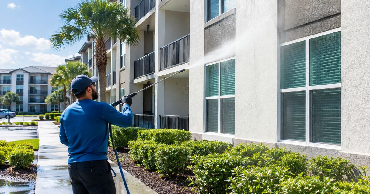 Exterior cleaning for Nassau County multi-building properties