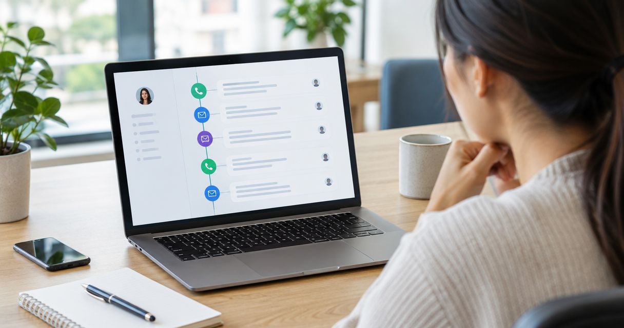 How does a CRM track calls, emails, and texts in one timeline?