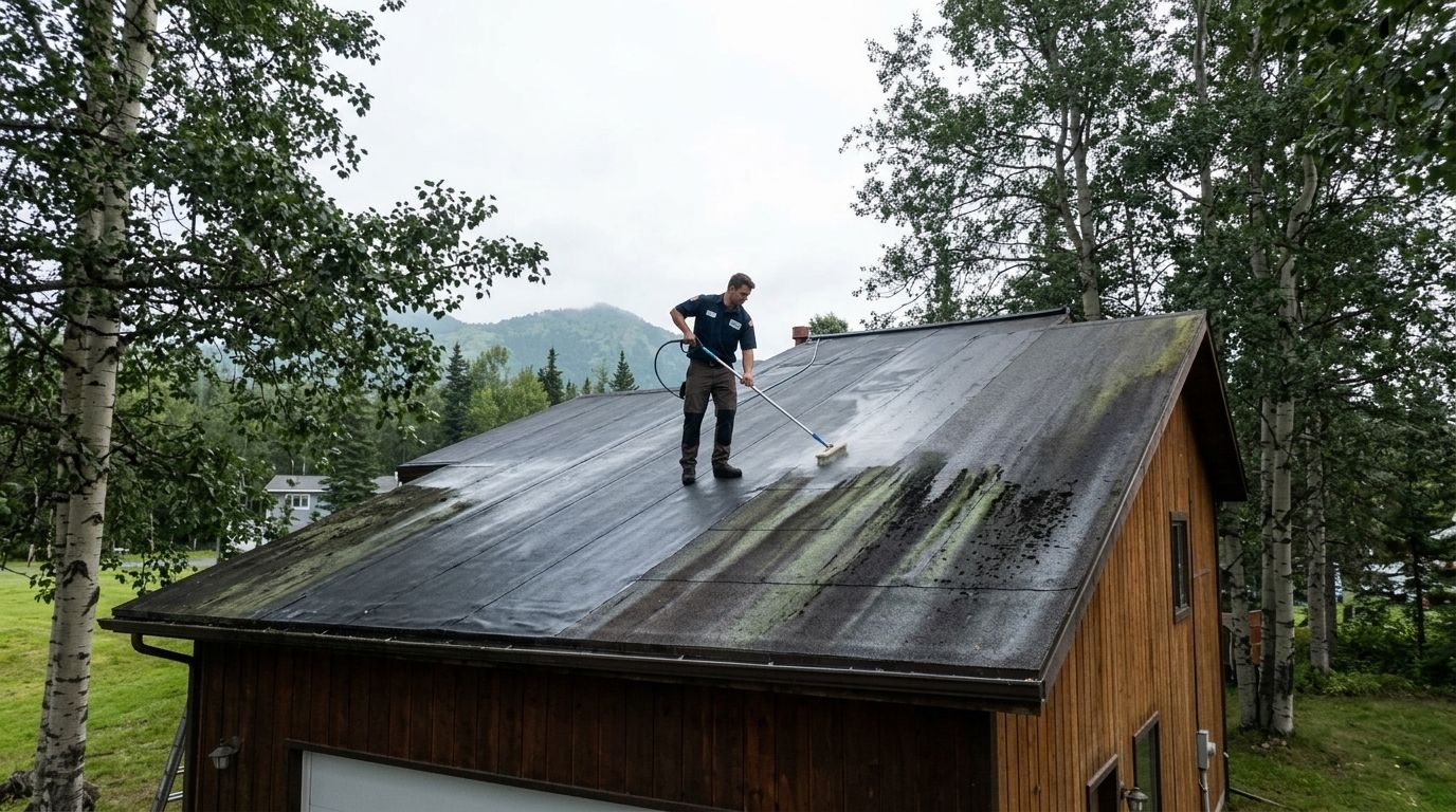 Roof algae removal for torch-down and rolled roofing