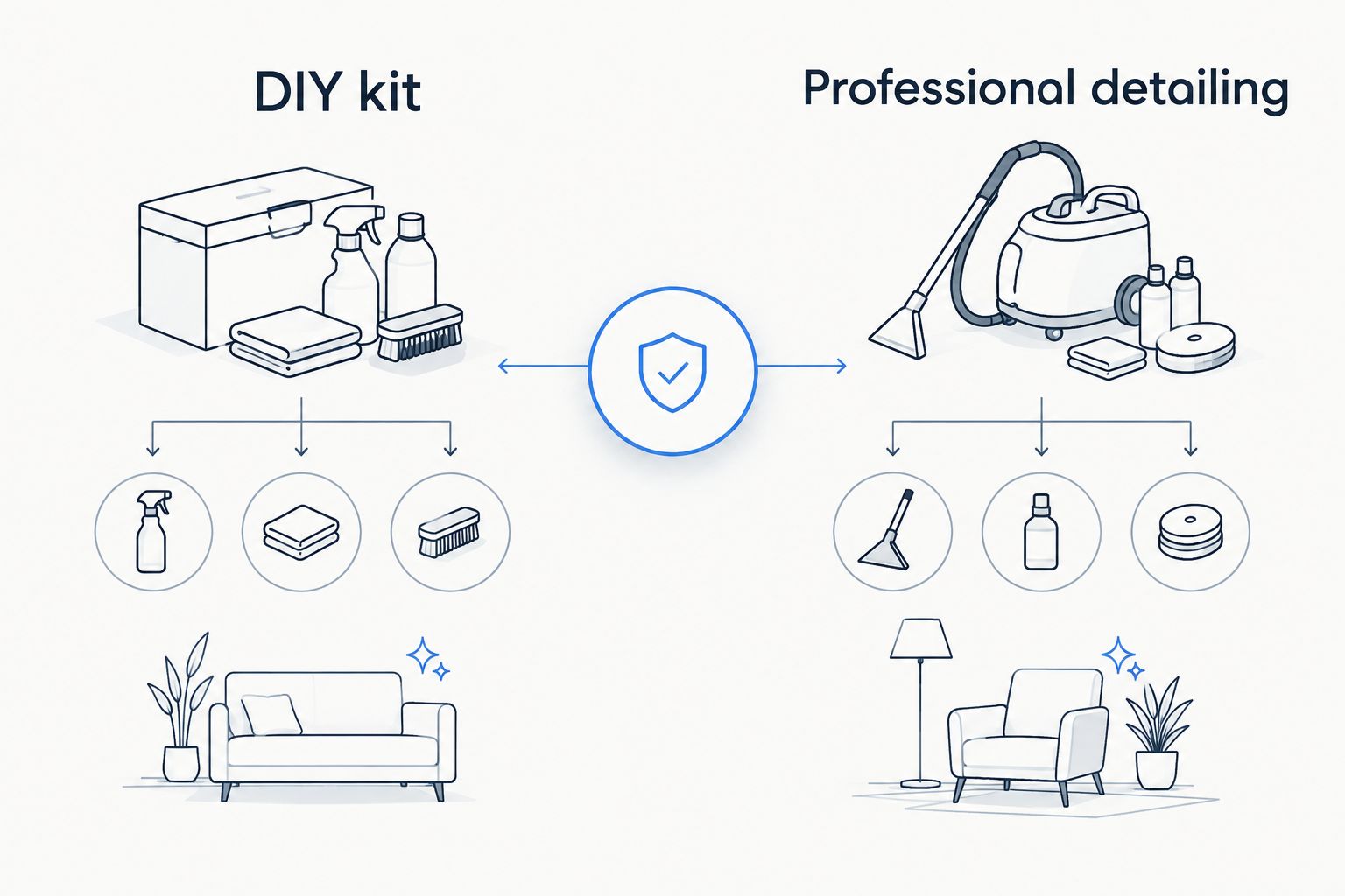 Comparison of a DIY kit for routine upkeep and professional detailing for deeper care