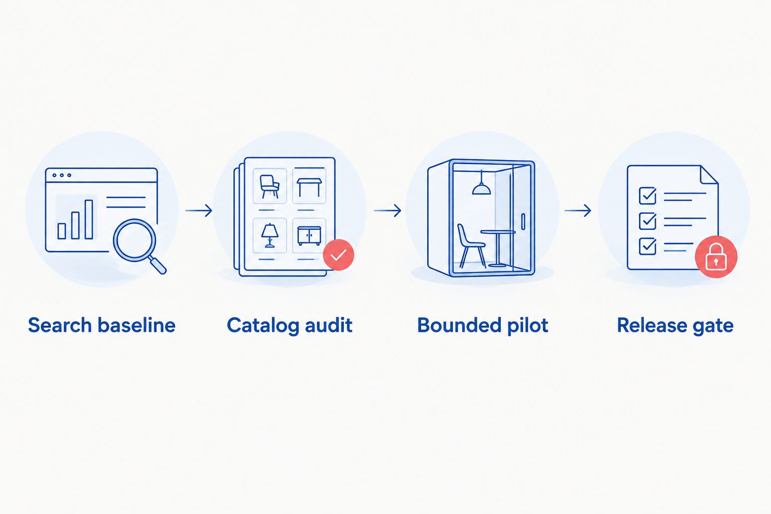 Search evaluation steps from the baseline through the release gate