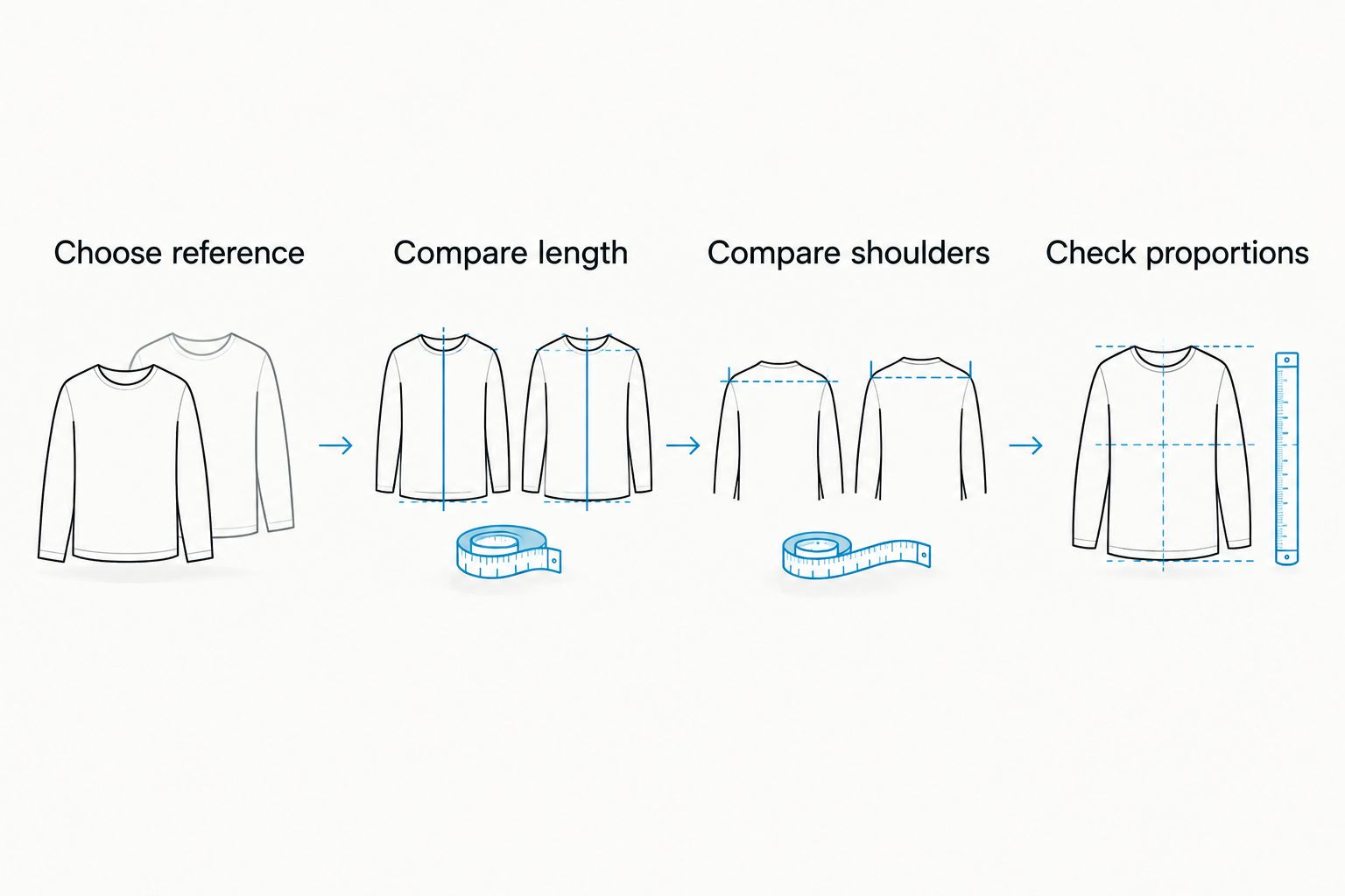 Four steps for comparing a reference T-shirt with listed garment measurements