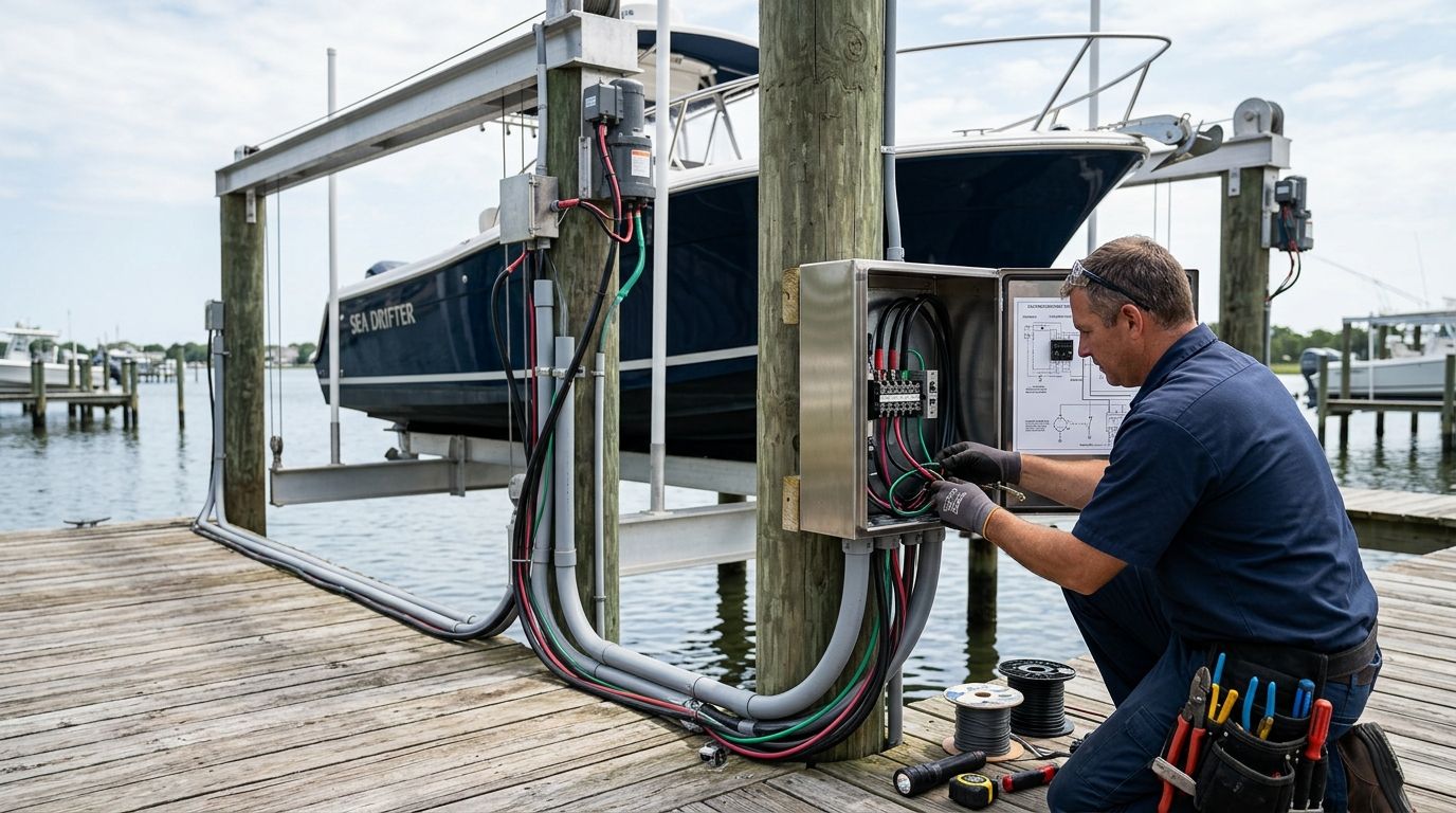 Electrical wiring for boat lifts and davits